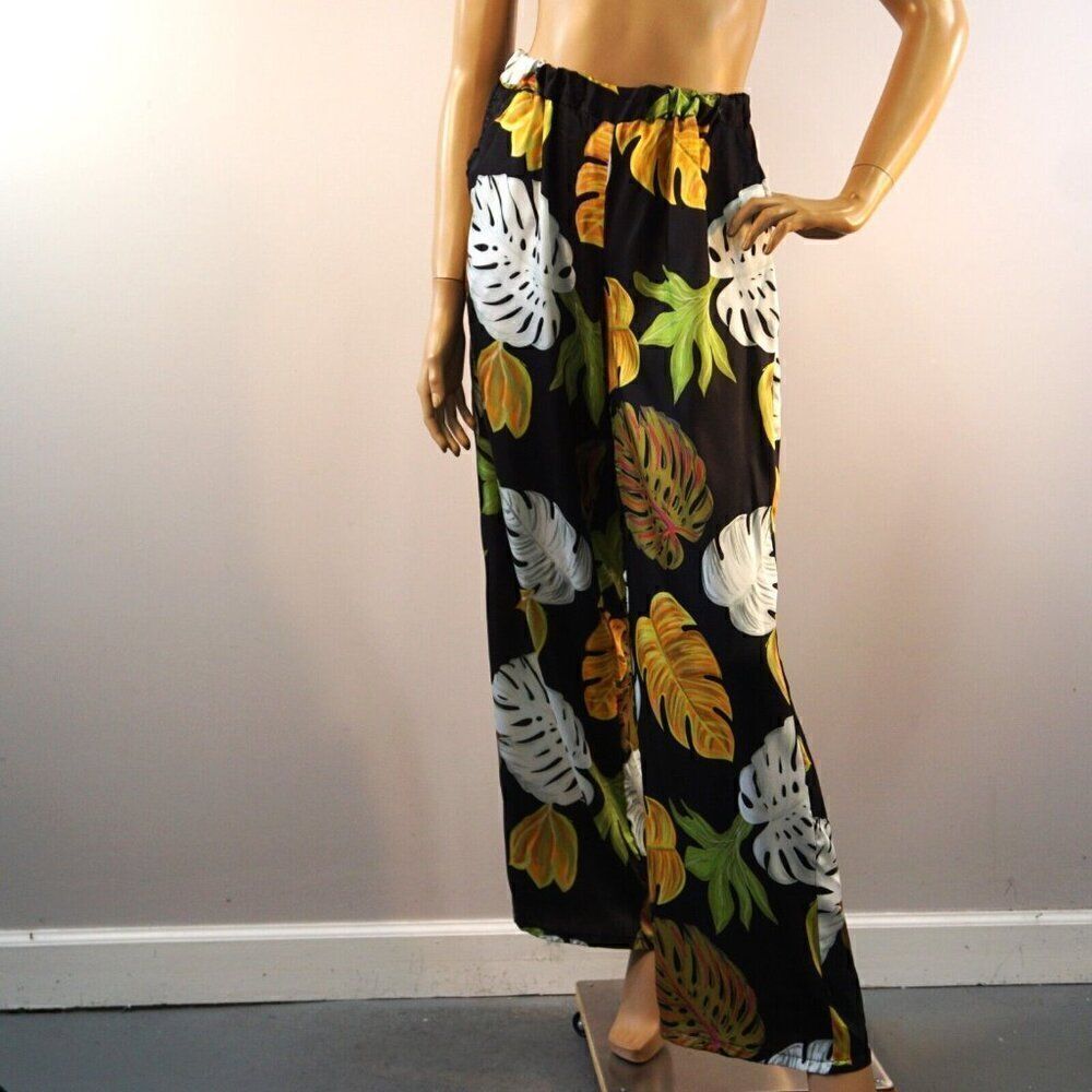Tropical Palm Leaf Print Wide Leg Trousers Altamira Milano Made In Italy Sz M
